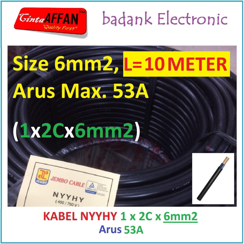 Panjang 10 Meter - Kabel NYYHY 1x2Cx6mm2